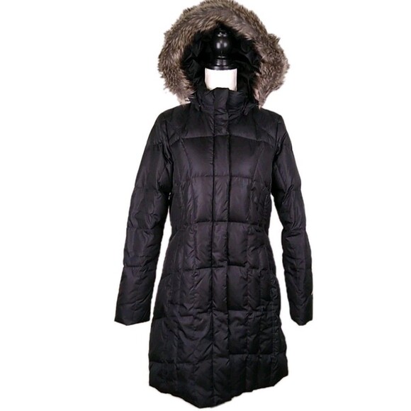 EDDIE BAUER Womens Down Parka Puffer  Detachable Hood + Fur Trim  Black Sz  M P - Picture 1 of 10